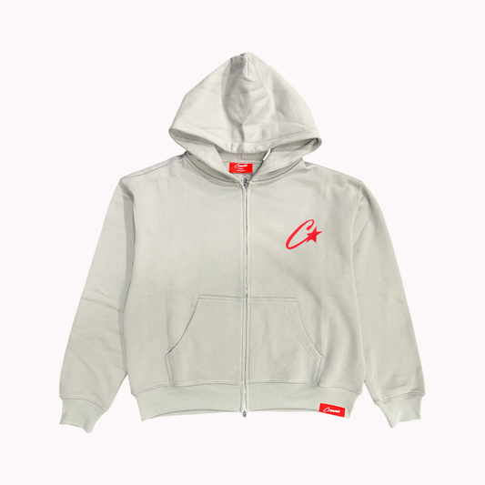 Overlapping Logo Zip Up Hoodie (Grey)