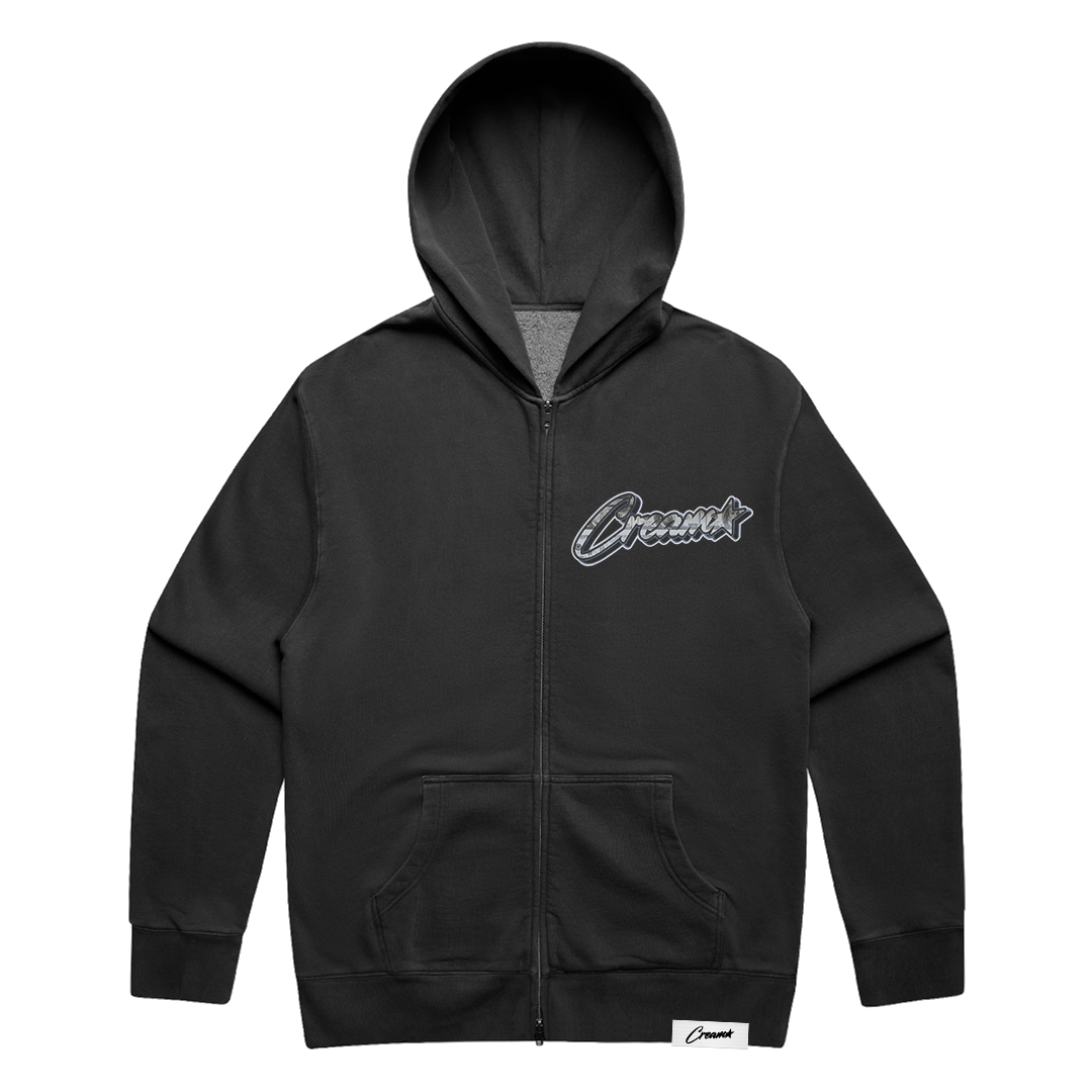 Money Print Zip Up Hoodie (Washed Black)